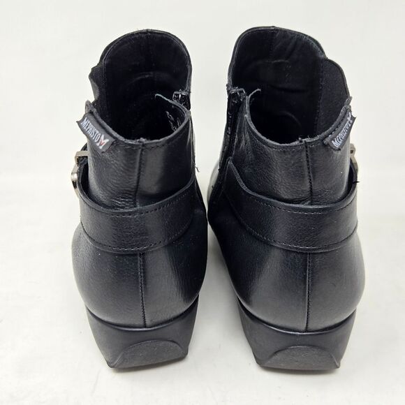 MEMPHISTO Stefania Low Wedge Bootie Black Leather Buckle Size 10 Comfort Boot - Picture 5 of 9